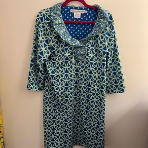 Gretchen Scott dress green and blue ruffled collar size large